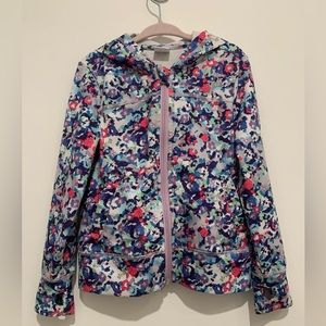 Gymboree flower pattern zip up hoodie with thumb holes. Size 3-4